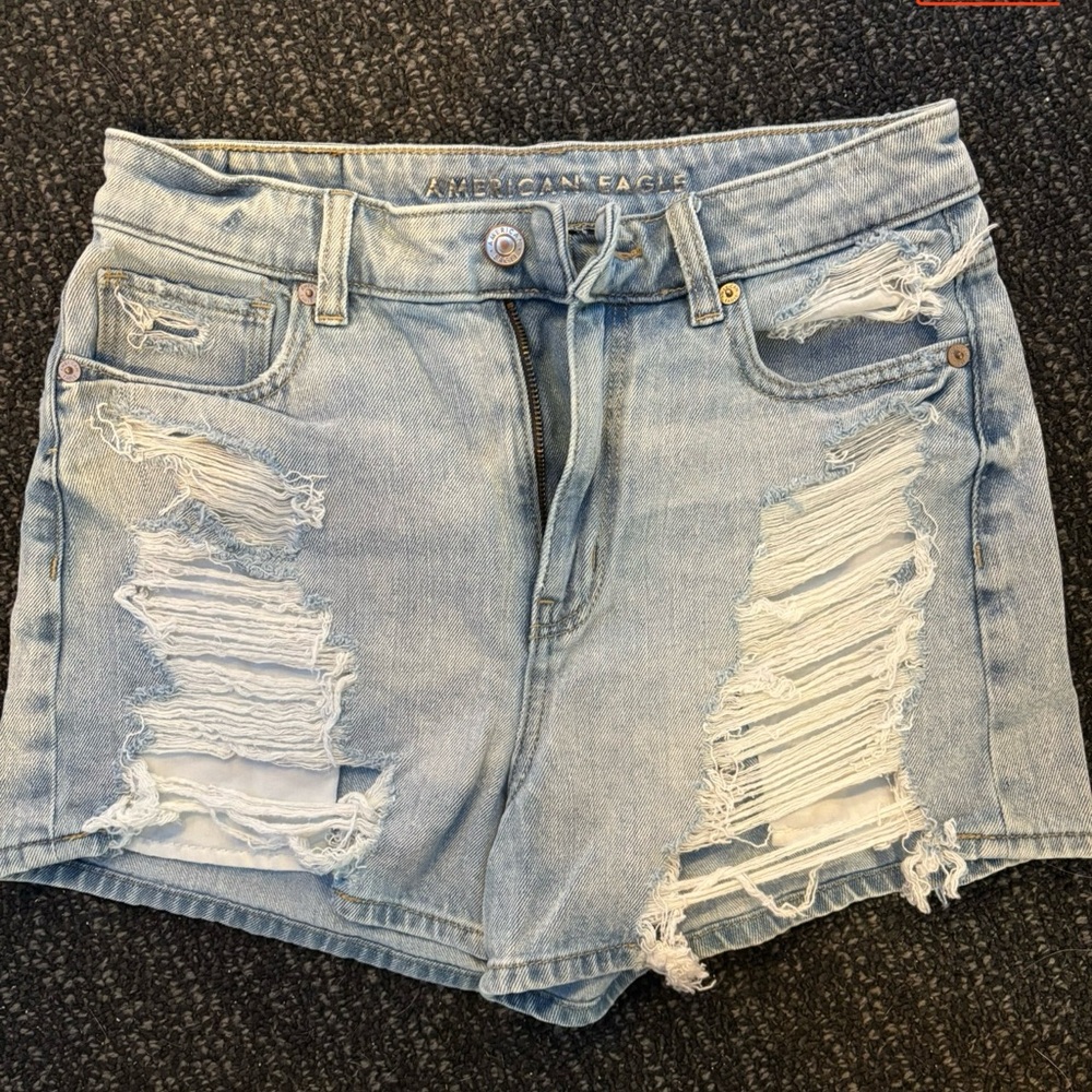 American Eagle Outfitters Blue Jean Shorts High-Waisted Distressed
